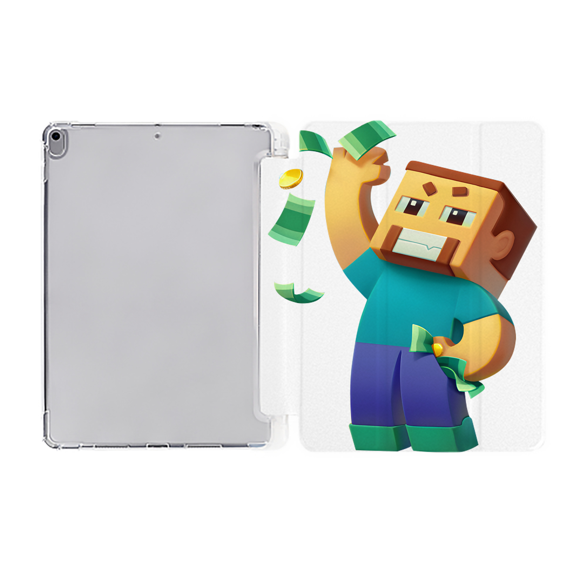 （画像用） マインクラフト ブロックの世界 Minecraft MC Block world IPad ケース ペン収納付き 三つ折りスタンド PUレザー×シリコン 対応機種9.5/10.5/10.9インチ
